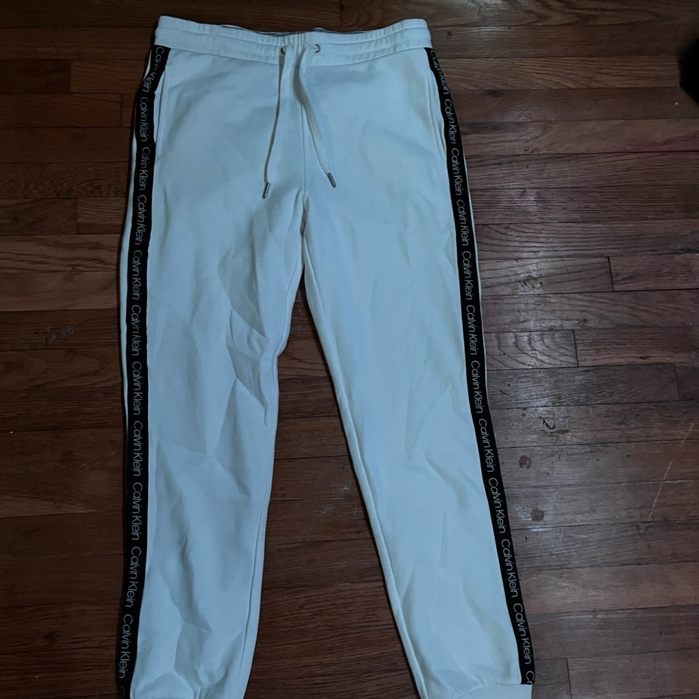 Calvin Klein White Joggers with Black Trim